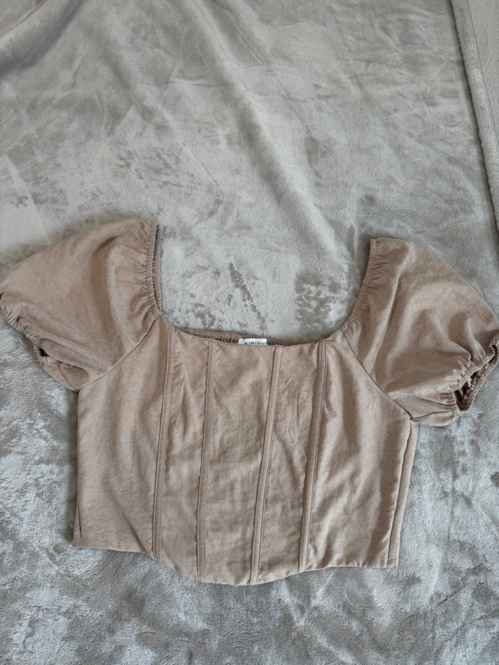 iris Beige Puff-Sleeve Square Neck Crop Top